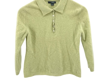 Vintage Y2K Griffen Pistachio Green 100% Cashmere Collared Knit Polo Sweater