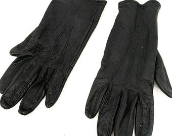 Vintage 90s Black Genuine Leather Minimalist Snap Closure Driving Gloves