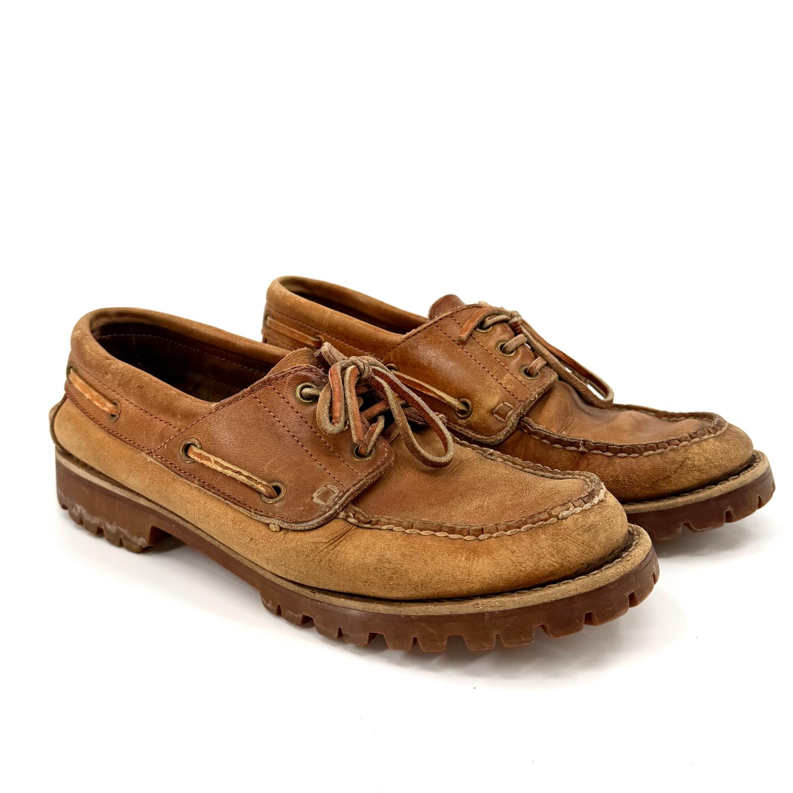 Vintage 90s Backroads Tan 100% Genuine Leather Rugged Lug Sole Loafers 90s Lug Sole Shoe - Etsy main image 2