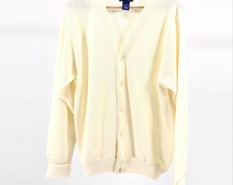 Pull cardigan crème 100 % acrylique à col en V IZOD des années 70