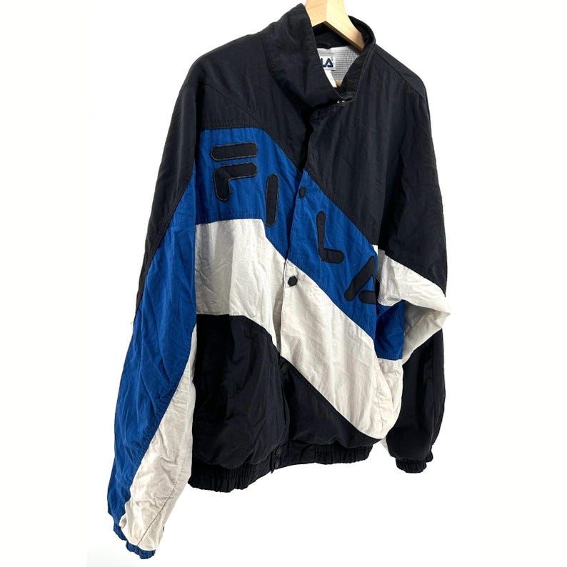 Vintage 90er Jahre Fila Schwarz Blau Weiss Colorblock Trainingsjacke Bild 1
