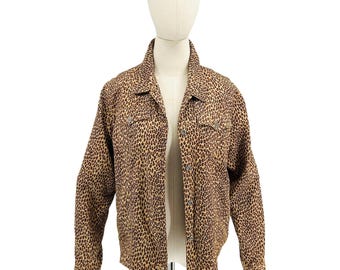Vintage Y2K ELCC Leopard Print Ultra Suede Trucker Jacket