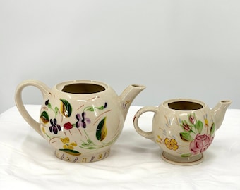 Juego de tetera y lechera de porcelana Good Housekeeping Sunshine con diseño floral, estilo vintage de los años 40.