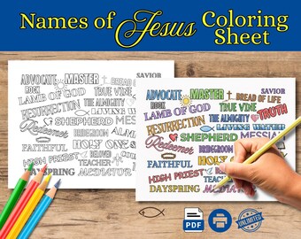 Names of Jesus Coloring Sheet  - Unlimited PDF Download