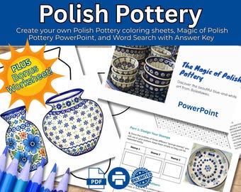 Bunzlauer Keramik - NEU! Jetzt mit Bonus-Arbeitsblatt!  Kunstgeschichte Power Point, erstellen Sie Ihre eigenen polnischen Keramik Malvorlagen & Wortsuchrätsel