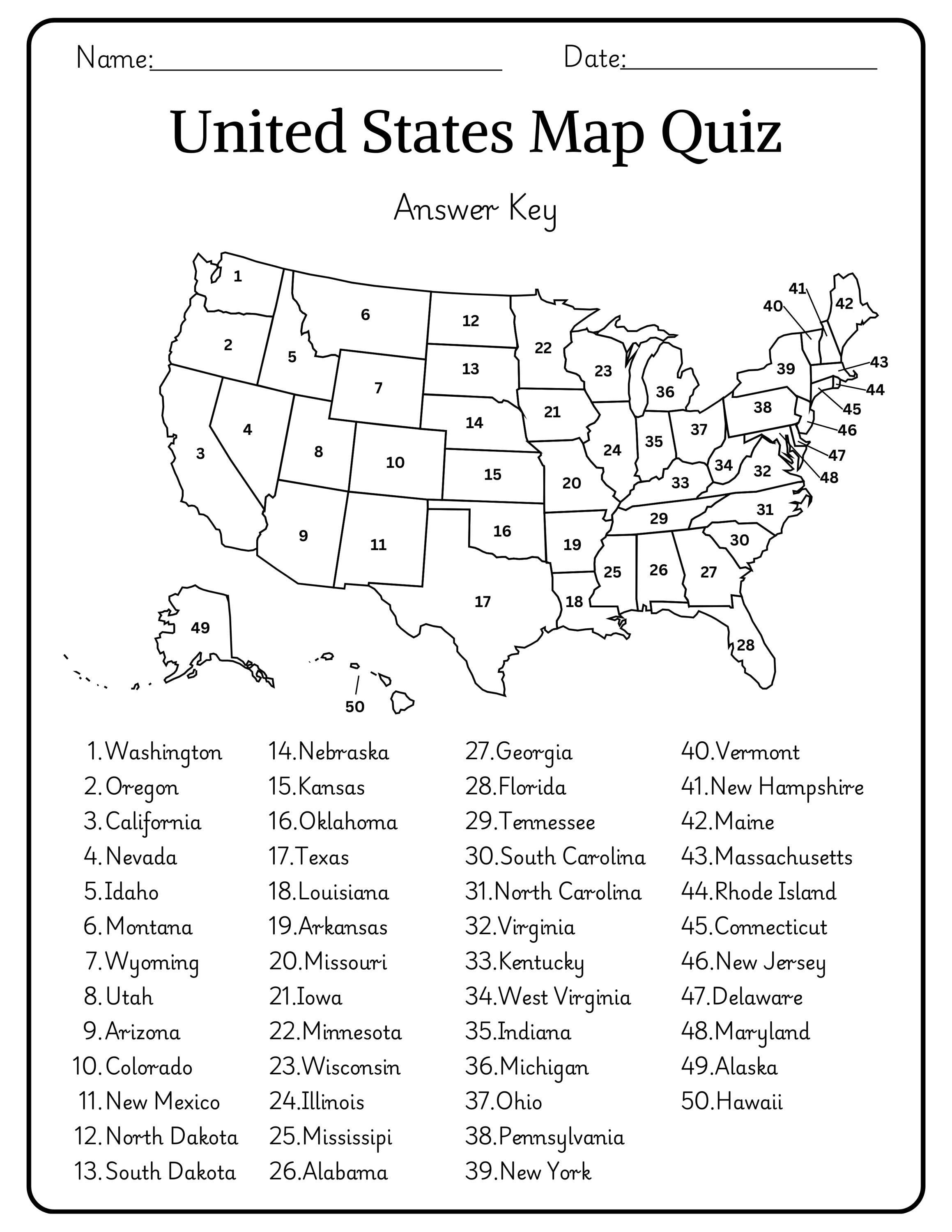 US Quiz of All 50 States - Etsy