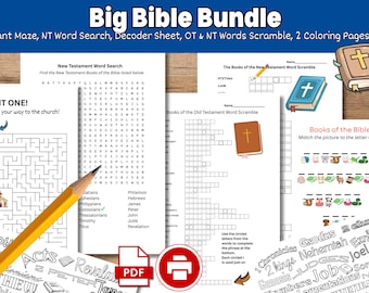 Großes Bibel-Aktivitätenpaket – Altes und Neues Testament – Christlicher Heimunterricht – Sonntagsschule – Bibelspiele für Kinder