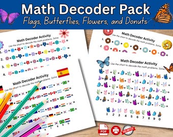 Math Decoder Sheets Bundle - Druckbare geheime Code-Aktivitäten für Kinder (PDF-Download)