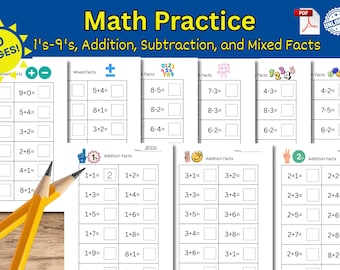 60-seitiges Mathematik-Übungspaket – Erste und zweite Klasse – Übungen zu Addition, Subtraktion und gemischten Aufgaben – Druckbare Arbeitsblätter