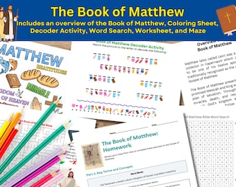 Book of Matthäus Aktivitäten Paket (6 druckbare bibelle Aktivitäten für Kinder)