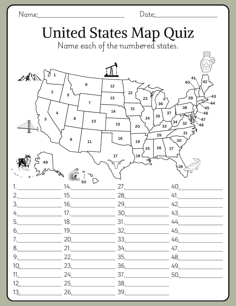 US Quiz of All 50 States - Etsy