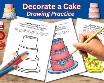 Kuchen Dekorieren Übungsseite | Zeichnen & Design-Übung | Kreative Kunst Arbeitsblatt | Hausschule Art Printable | Feinmotorik
