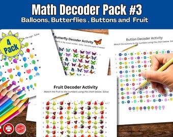 4er-Pack Mathe-Decoder-Aktionspaket - Luftballons, Knöpfe, Schmetterlinge & Obst