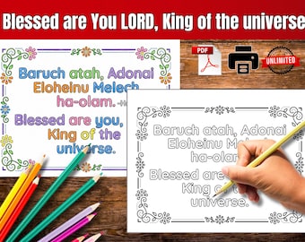 Gesegnet bist du LORD, Art des Universums (Englisch und Hebräisch) zum Ausmalen
