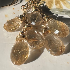Golden rutile quartz and gold earrings
