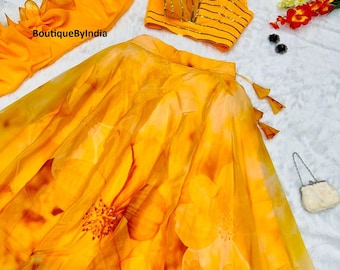 Floral Organza Lehenga with Corset Blouse - Bollywood Party wedding Outfit
