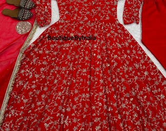 Red Anarkali Dress with red Dupatta – Traditional Georgette  – Pakistani Indian Wedding Wear
