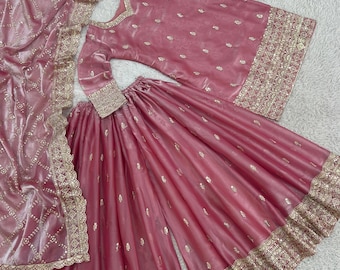 Pakistani Salwar Kameez Embroidered Silk Sharara Suit with Dupatta