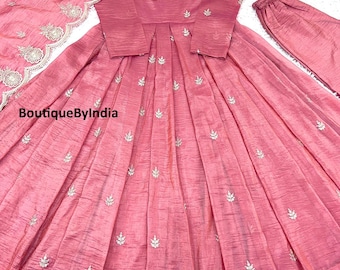 Gold Crush Silk Floor Length Embroidery Anarkali Kurta