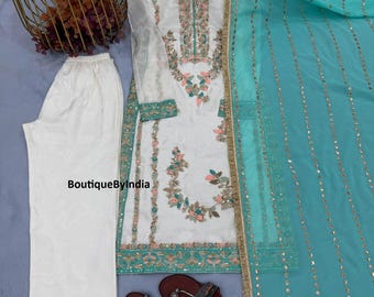 Broderad siden Sharara-kostym | Pakistansk bröllopsgästklädsel