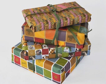 Set of 4 assorted dog themed wrapping paper sheets