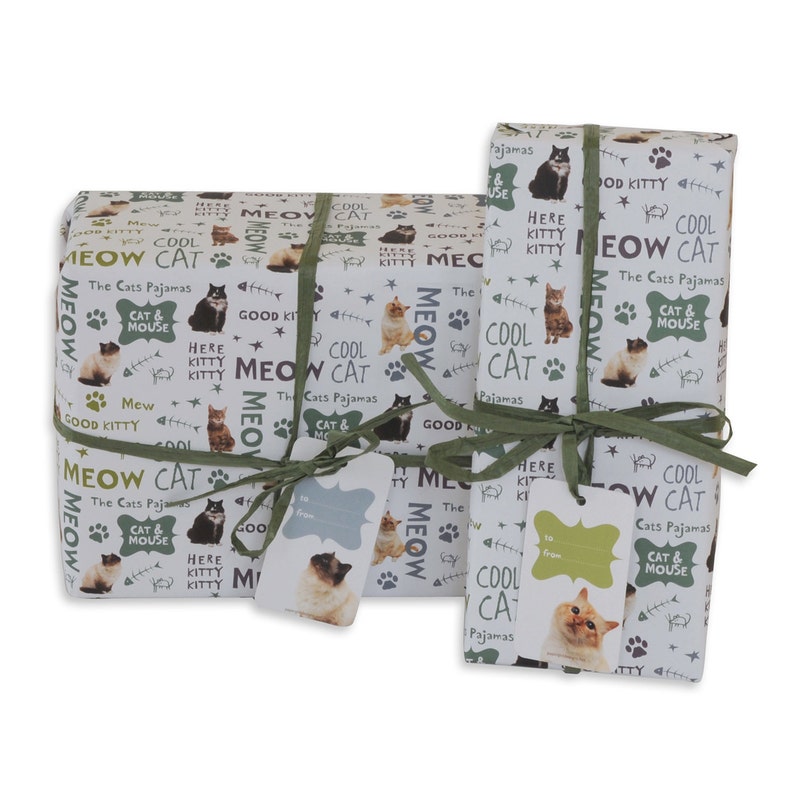 Set of 4 assorted cat themed wrapping paper sheets image 2