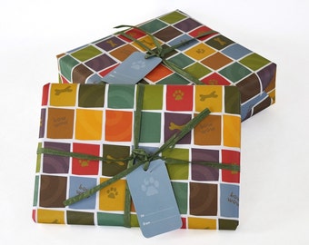 Dog bone and paw prints wrapping paper. 1 sheet