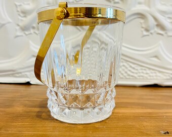Vintage Cristal d’Arques Crystal Ice Bucket | Brass Handle, Hollywood Regency Barware