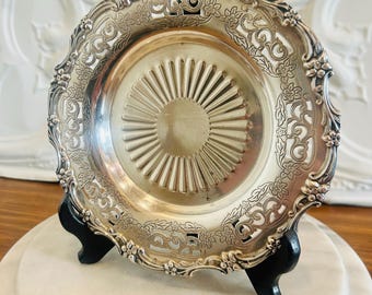 Vintage Sheffield Silverplate Serving Tray | Ornate Pierced Floral Tray