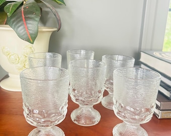 Set of 6 Textured Glass Goblets, 1970s Scandinavian Modern Wine Glasses