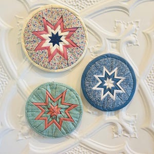 Set of 3 Vintage Quilted Pot Holders | Patchwork Star Trivets
