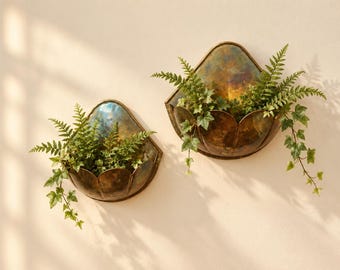Vintage Brass Lotus Wall Pockets, Set of 2 Made in India Floral Planters