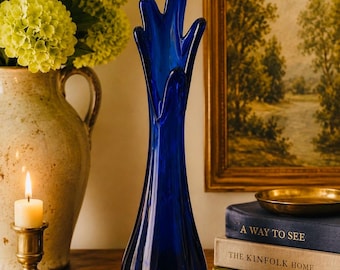 Vintage Cobalt Blue Art Glass Vase | Sculptural Bud Vase