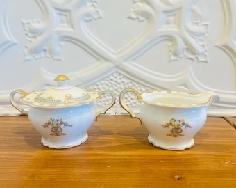 Antique Paul Muller Selb Bavaria Creamer Sugar Bowl, The Wakefield S12 Floral Porcelain (Early 1900s)
