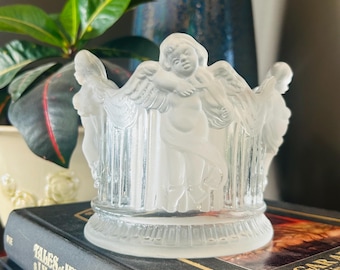 Portavelas vintage de cristal esmerilado con forma de ángel – Portavelas de la Orquesta de Querubines – Decoración navideña celestial