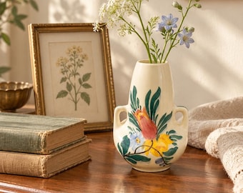 Vintage Hungarian Városlőd Majolica Bud Vase, Hand-Painted Floral Pottery (Mold 1311)