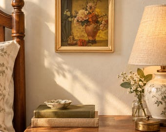 Vintage A.T. Alfonso Floral Still Life Print – Framed MCM Botanical Wall Art – St. Toran Style Cottagecore Decor
