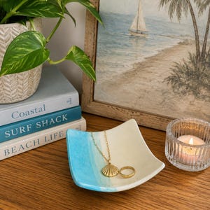 Vintage Wellington Pottery Trinket Dish | Aqua & Ivory Catchall Bowl