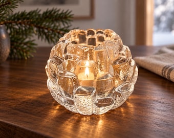 Kosta Boda Igloo Tealight Holder, Bengt Edenfalk Clear Textured Glass