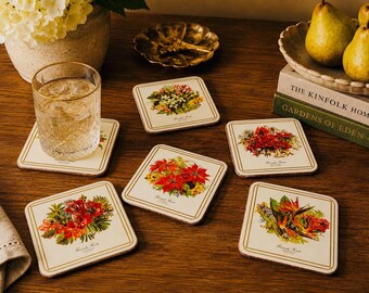 Vintage Pimpernel Bermuda Floral Coasters Set, Tropical Cottage Drinkware