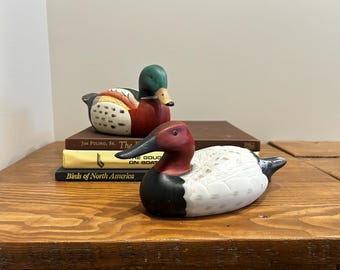 Vintage Duck Decoy Pair Ceramic Mallard Ducks Hunting Lodge Cabin Decor Bird Figurines