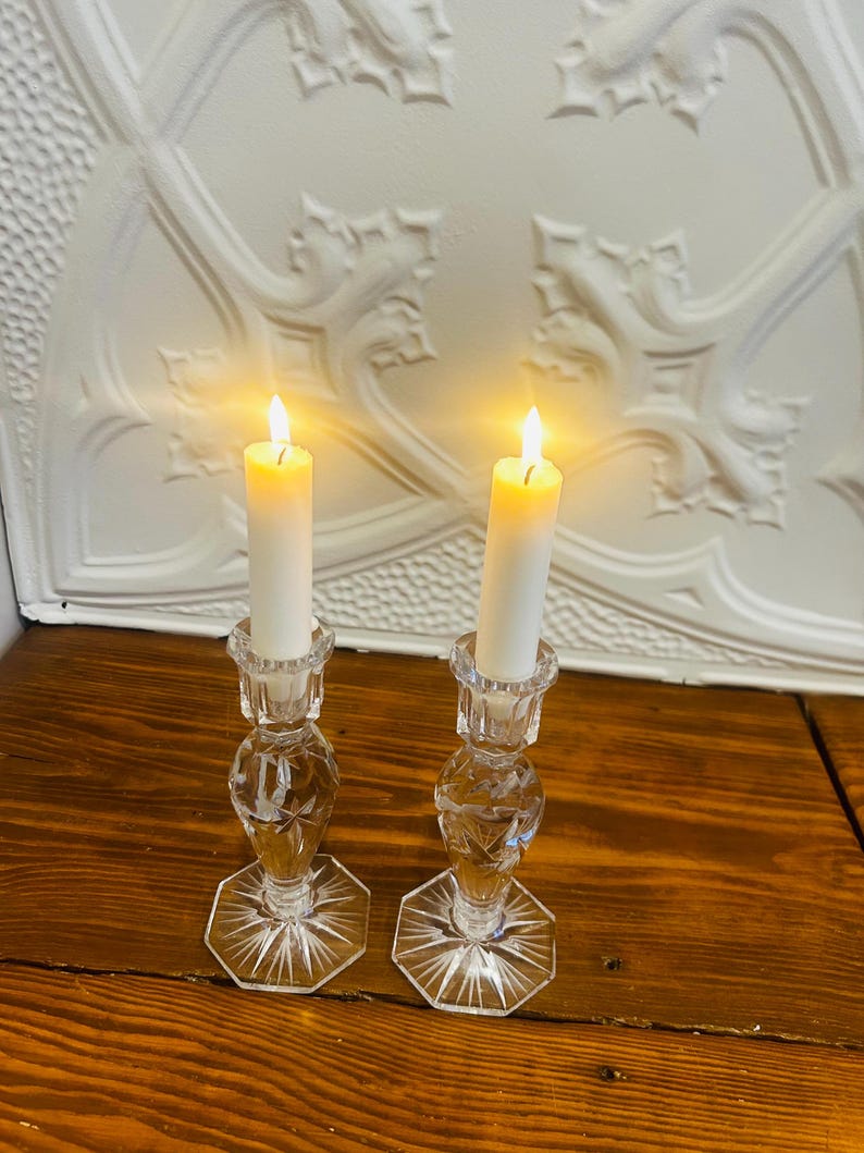 Vintage Cut Crystal Candlesticks – Set of 2 - Pinwheel Design With ...