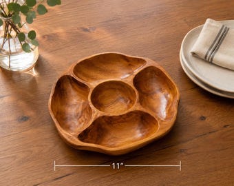 Vintage Monkeypod Wood Serving Tray – Hawaiian Divided Snack Dish, Mid Century Tiki Entertaining