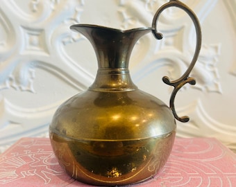 Vintage Brass Pitcher Vase | Etched Metal Ewer, Hollywood Regency, Cottagecore Vessel