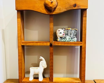 Vintage Wooden Shelf, Carved Heart Detail, Rustic Cottage Organizer