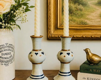 Vintage Tonala Candle Holders – Hand Painted Mexican Folk Art Candlesticks (Pair)