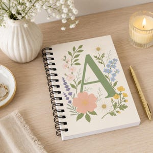 Floral Letter A Notebook | Initial Spiral Notepad | Monogram Journal | Teacher Gift | Cottagecore Stationery