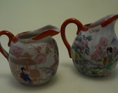 Vintage Japan Creamer Set, Qty 2, Tea, Coffee, Red White Satsuma Decor, Shipping Included