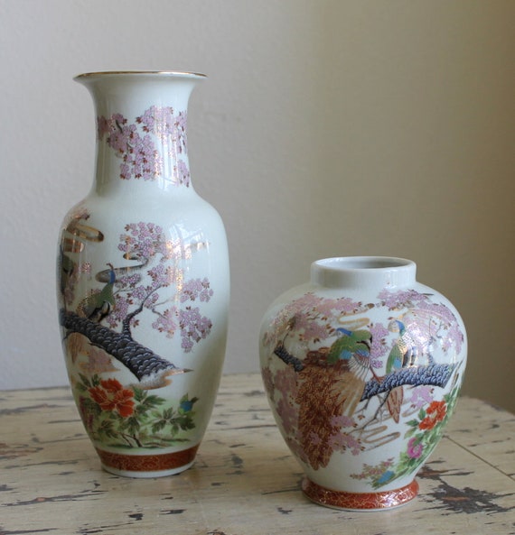 Vintage Japanese Vases Japanese Porcelain Pair Of Vases 2 Etsy