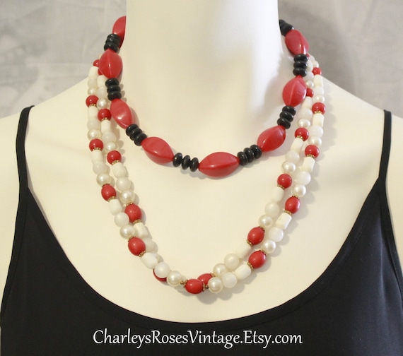 Vintage Costume Jewelry Red Black and White - image 1